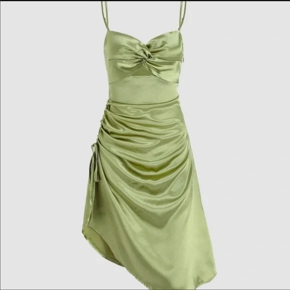green emerald velvet dress Light Green Satin Sleeveless A-Line High Slit Charming Prom Dresses, CP1058 US12 / Custom Color(leaving A note)